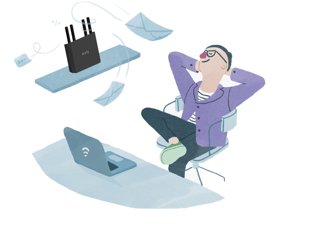 Person at a desk with laptop and coffee, the visual for a regional AI specialist plugged into your company.