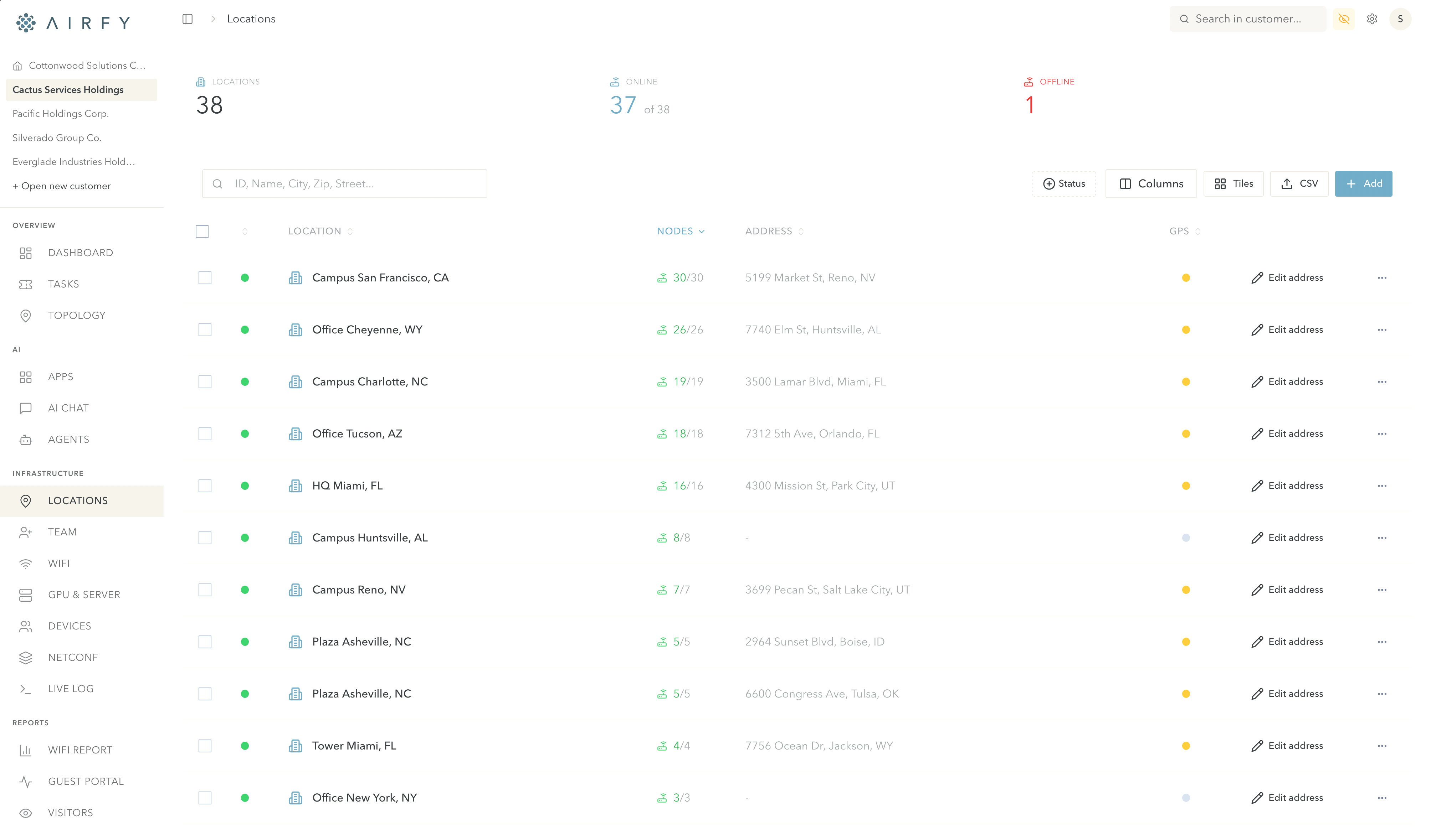 Airfy locations index for a hotel chain.